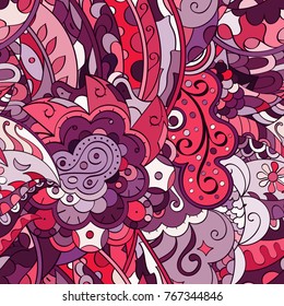 Tracery seamless pattern. Mehndi design. Ethnic colorful doodle texture. Curved doodling background. Vector
