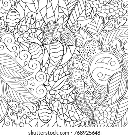 Tracery seamless pattern. Mehndi design. Ethnic monochrome binary doodle texture. Curved doodling black and white background. Vector