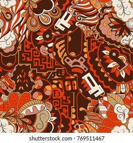 Tracery seamless pattern. Mehndi design. Ethnic colorful doodle texture. Curved doodling background. Vector