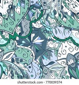 Tracery seamless pattern. Mehndi design. Ethnic colorful doodle texture. Curved doodling background. Vector