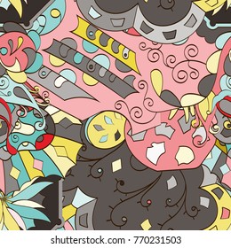 Tracery seamless pattern. Mehndi design. Ethnic colorful doodle texture. Curved doodling background. Vector