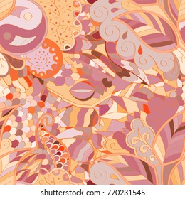 Tracery seamless pattern. Mehndi design. Ethnic colorful doodle texture. Curved doodling background. Vector