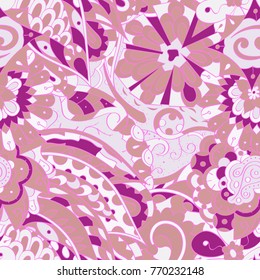 Tracery seamless pattern. Mehndi design. Ethnic colorful doodle texture. Curved doodling background. Vector