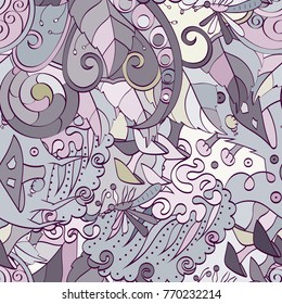 Tracery seamless pattern. Mehndi design. Ethnic colorful doodle texture. Curved doodling background. Vector