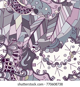 Tracery seamless pattern. Mehndi design. Ethnic colorful doodle texture. Curved doodling background. Vector