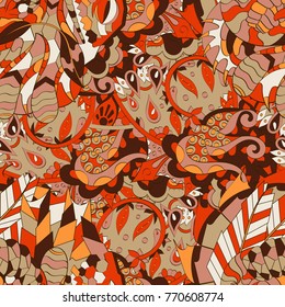 Tracery seamless pattern. Mehndi design. Ethnic colorful doodle texture. Curved doodling background. Vector