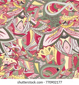 Tracery seamless pattern. Mehndi design. Ethnic colorful doodle texture. Curved doodling background. Vector