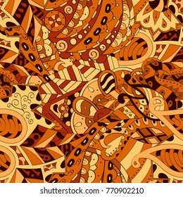 Tracery seamless pattern. Mehndi design. Ethnic colorful doodle texture. Curved doodling background. Vector