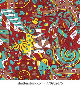 Tracery seamless pattern. Mehndi design. Ethnic colorful doodle texture. Curved doodling background. Vector