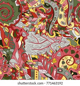 Tracery seamless pattern. Mehndi design. Ethnic colorful doodle texture. Curved doodling background. Vector