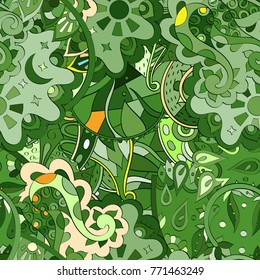 Tracery seamless pattern. Mehndi design. Ethnic colorful doodle texture. Curved doodling background. Vector