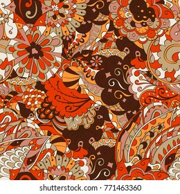 Tracery seamless pattern. Mehndi design. Ethnic colorful doodle texture. Curved doodling background. Vector