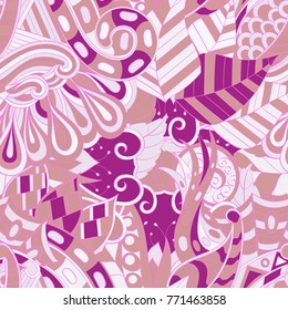 Tracery seamless pattern. Mehndi design. Ethnic colorful doodle texture. Curved doodling background. Vector