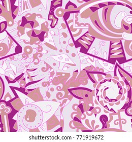Tracery seamless pattern. Mehndi design. Ethnic colorful doodle texture. Curved doodling background. Vector