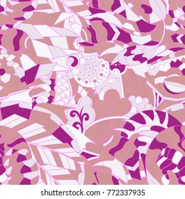 Tracery seamless pattern. Mehndi design. Ethnic colorful doodle texture. Curved doodling background. Vector