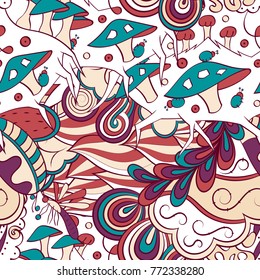 Tracery seamless pattern. Mehndi design. Ethnic colorful doodle texture. Curved doodling background. Vector