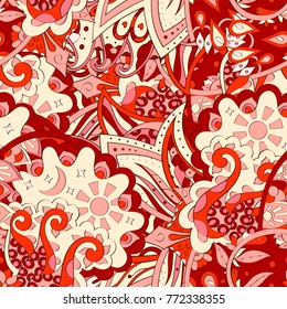 Tracery seamless pattern. Mehndi design. Ethnic colorful doodle texture. Curved doodling background. Vector