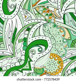 Tracery seamless pattern. Mehndi design. Ethnic colorful doodle texture. Curved doodling background. Vector