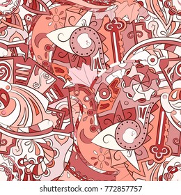 Tracery seamless pattern. Mehndi design. Ethnic colorful doodle texture. Curved doodling background. Vector