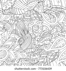 Tracery seamless pattern. Mehndi design. Ethnic monochrome binary doodle texture. Curved doodling black and white background. Vector