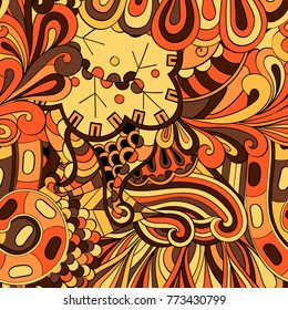 Tracery seamless pattern. Mehndi design. Ethnic colorful doodle texture. Curved doodling background. Vector