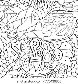 Tracery seamless pattern. Mehndi design. Ethnic monochrome binary doodle texture. Curved doodling black and white background. Vector