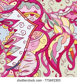 Tracery seamless pattern. Mehndi design. Ethnic colorful doodle texture. Curved doodling background. Vector