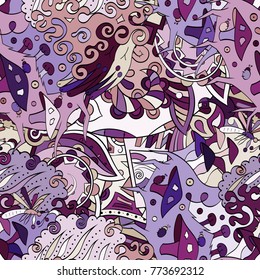 Tracery seamless pattern. Mehndi design. Ethnic colorful doodle texture. Curved doodling background. Vector