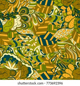 Tracery seamless pattern. Mehndi design. Ethnic colorful doodle texture. Curved doodling background. Vector