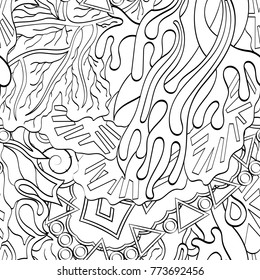 Tracery seamless pattern. Mehndi design. Ethnic monochrome binary doodle texture. Curved doodling black and white background. Vector