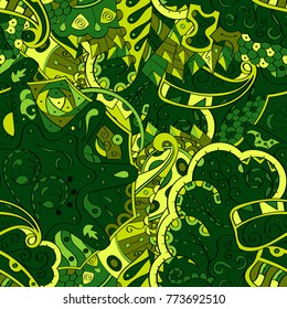 Tracery seamless pattern. Mehndi design. Ethnic colorful doodle texture. Curved doodling background. Vector