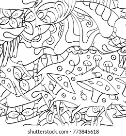 Tracery seamless pattern. Mehndi design. Ethnic monochrome binary doodle texture. Curved doodling black and white background. Vector