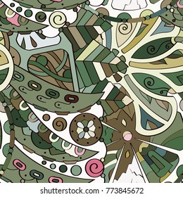 Tracery seamless pattern. Mehndi design. Ethnic colorful doodle texture. Curved doodling background. Vector