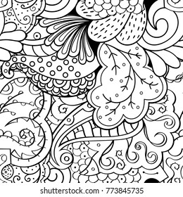 Tracery seamless pattern. Mehndi design. Ethnic monochrome binary doodle texture. Curved doodling black and white background. Vector