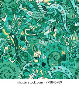 Tracery seamless pattern. Mehndi design. Ethnic colorful doodle texture. Curved doodling background. Vector