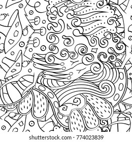 Tracery seamless pattern. Mehndi design. Ethnic monochrome binary doodle texture. Curved doodling black and white background. Vector
