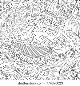 Tracery seamless pattern. Mehndi design. Ethnic monochrome binary doodle texture. Curved doodling black and white background. Vector