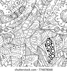 Tracery seamless pattern. Mehndi design. Ethnic monochrome binary doodle texture. Curved doodling black and white background. Vector