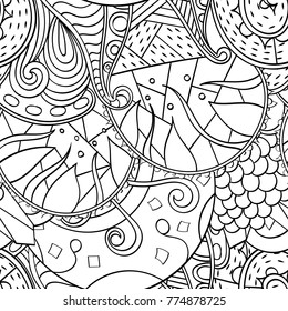 Tracery seamless pattern. Mehndi design. Ethnic monochrome binary doodle texture. Curved doodling black and white background. Vector