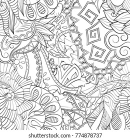Tracery seamless pattern. Mehndi design. Ethnic monochrome binary doodle texture. Curved doodling black and white background. Vector