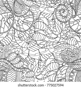 Tracery seamless pattern. Mehndi design. Ethnic monochrome binary doodle texture. Curved doodling black and white background. Vector