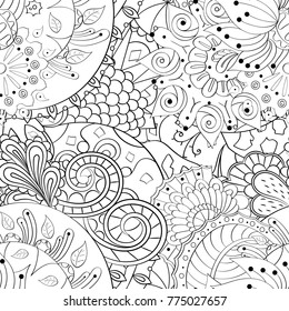 Tracery seamless pattern. Mehndi design. Ethnic monochrome binary doodle texture. Curved doodling black and white background. Vector
