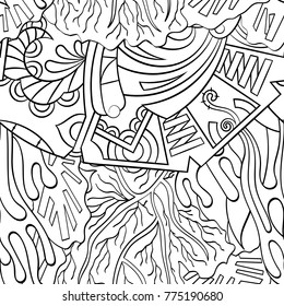 Tracery seamless pattern. Mehndi design. Ethnic monochrome binary doodle texture. Curved doodling black and white background. Vector