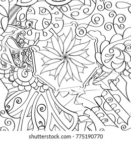 Tracery seamless pattern. Mehndi design. Ethnic monochrome binary doodle texture. Curved doodling black and white background. Vector
