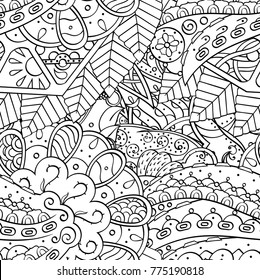 Tracery seamless pattern. Mehndi design. Ethnic monochrome binary doodle texture. Curved doodling black and white background. Vector