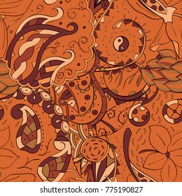 Tracery seamless pattern. Mehndi design. Ethnic colorful doodle texture. Curved doodling background. Vector