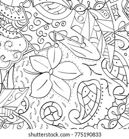 Tracery seamless pattern. Mehndi design. Ethnic monochrome binary doodle texture. Curved doodling black and white background. Vector