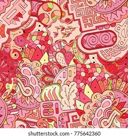 Tracery seamless pattern. Mehndi design. Ethnic colorful doodle texture. Curved doodling background. Vector