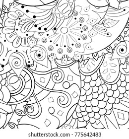 Tracery seamless pattern. Mehndi design. Ethnic monochrome binary doodle texture. Curved doodling black and white background. Vector