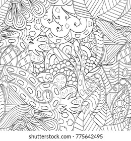 Tracery seamless pattern. Mehndi design. Ethnic monochrome binary doodle texture. Curved doodling black and white background. Vector